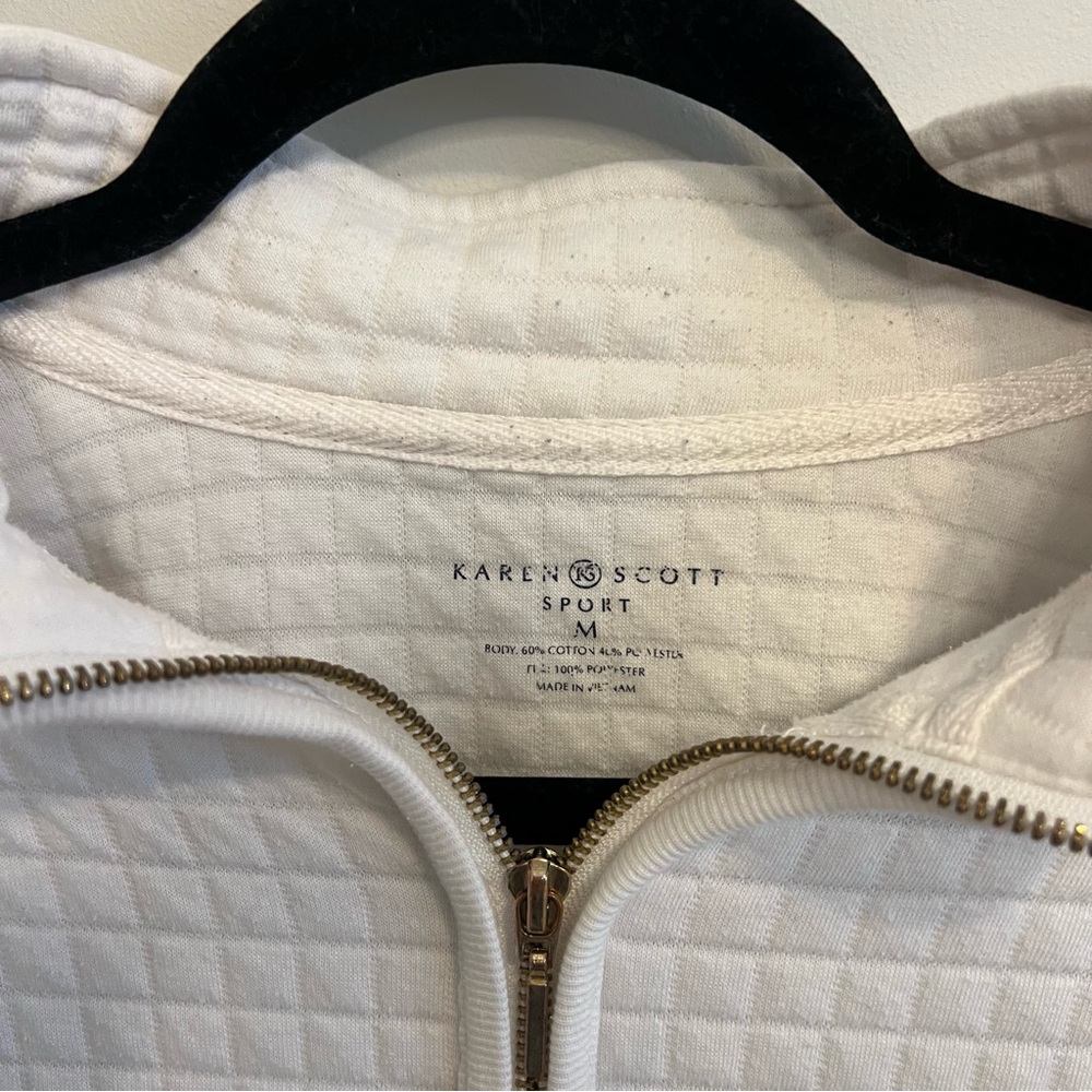 Karen Scott White Quilted Teddy Jacket Winter Classic Athletic Workout Yoga - Picture 4 of 5